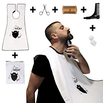 The Neat Guy 6-PACK Beard Catcher Kit with Beard Apron / Bib for Mess-Free Shaving   Shaping Tool   Comb   Scissor   Bag, All you Need for a Good, Clean Shave, The Perfect Gift