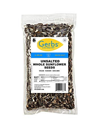 Unsalted Whole Sunflower Seeds, 1 LB. by Gerbs – Top 12 Food Allergy Free & NON GMO - Vegan & Kosher - Premium Quality Grown in United States