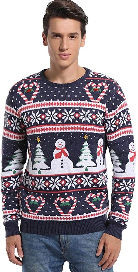 *daisysboutique***** Men's Christmas Holiday Snowman and Tree Ugly Sweater Cute Pullover