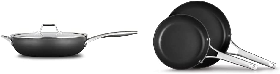 Calphalon Premier Hard-Anodized Nonstick 13-Inch Deep Skillet with Lid & Premier Hard-Anodized Nonstick Frying Pan Set, 10-Inch and 12-Inch Frying Pans