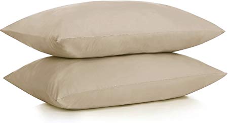 ALEXANDRA'S SECRET HOME COLLECTION Microfiber Pillow Case with Zipper, 2 Pillow Cases (Standard, Beige)