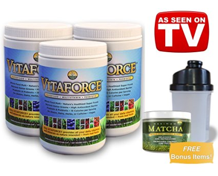 Vitaforce Citrus 3 Bottle TV Special - Best Superfood Multivitamin Antioxidant Probiotic & Prebiotic Supplement - Gluten Free - Non GMO - Vegan