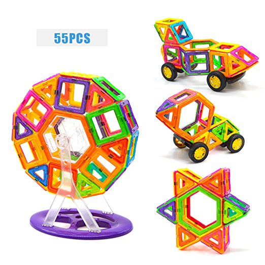 Magnetic Blocks, Magnetic Tiles, 55 Pcs Magnetic Tiles Building Blocks Magnetic Construction Set Educational Stacking Toys