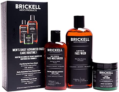 Brickell Men's Daily Advanced Face Care Routine I, Gel Facial Cleanser Wash, Face Scrub, Face Moisturizer Lotion, Natural and Organic, Unscented