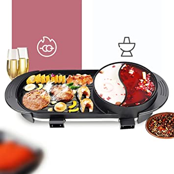 New Portable Electric Grill Hot Pot 2000W Fast Heat Shabu BBQ Smokeless Grill Non-Stick Pan for Indoor and Outdoor Barbecue Hot Pot