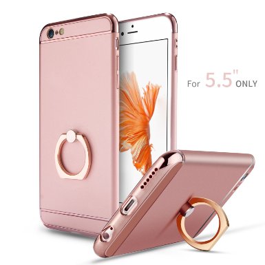 iPhone 6 Plus Case,iPhone 6s Plus Case,Myriann 3 in 1 Ultra Thin Hard Protective Luxury Case Cover for iPhone 6 Plus/iPhone 6s Plus(5.5Inch)with 360 Degree Rotating Ring Kickstand(Rose Gold)