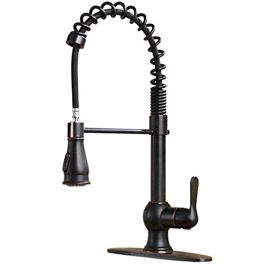 Antique Single Handle Oil Rubbed Bronze Pull Down Sprayer Kitchen Faucet, Kitchen Sink Faucet With Deck Plate