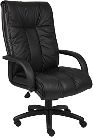 Boss Office Products Italian Leather High Back Executive Chair in Black
