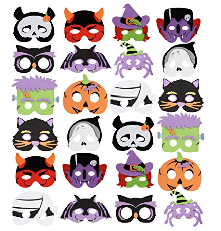 UNOMOR 24 Packs Foam Halloween Masks for Kids Fall Birthday Party Favors Dress-Up Costume