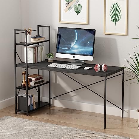 Bonzy Home Computer Desk with 4 Tiers Shelf, 48" Home Office Desk with Hutch Modern Writing Table Workstation