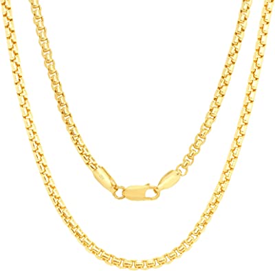 Nuragold 10k Yellow Gold 2mm Round Box Chain Venetian Link Pendant Necklace, Mens Womens Lobster Clasp 16" 18" 20" 22" 24" 26" 28" 30"