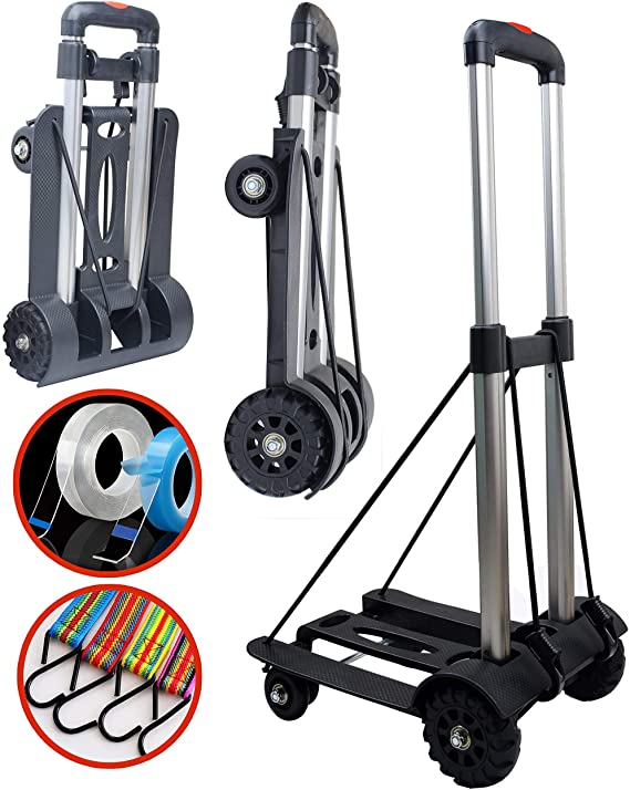 Folding Hand Truck Travel Trolley, 70Kg/155 lbs Heavy Duty 4-Wheel Lightweight Aluminum Alloy Solid Construction Compact Luggage Cart for Luggage, Personal, Travel, Auto, Moving and Office Use by FOYO