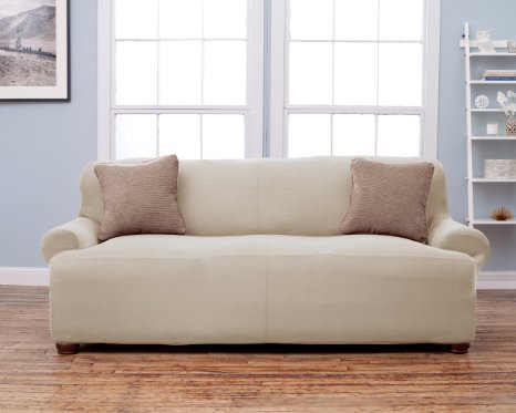 Lucia Collection Corduroy Strapless Slipcover Form Fit Slip Resistant Stylish Furniture Shield  Protector Featuring Soft Lightweight Fabric By Home Fashion Designs Sofa Ivory