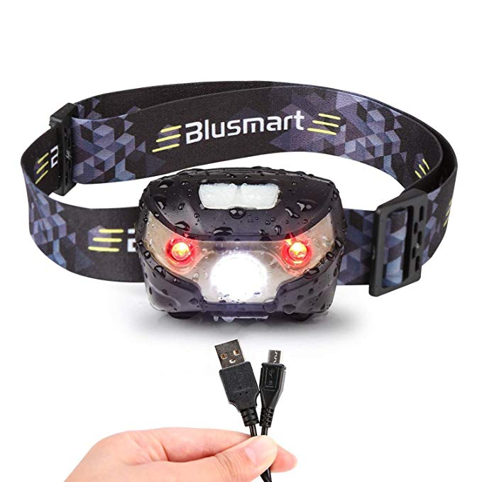 Headlamp LED, Blusmart Headlamps Rechargeable USB Running White CREE and Red lights 5 Modes, 150 Lumens, Waterproof Headlight for Camping Reading Hiking DIY and More (USB Cable Included)