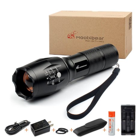 Moobibear® 800 High Lumens Ultra Bright MD002 Tactical Flashlight with Adjustable Focus Handhold LED Flashlight Super Bright Torch Batteries Included Zoomable LED Tactical Flashlights