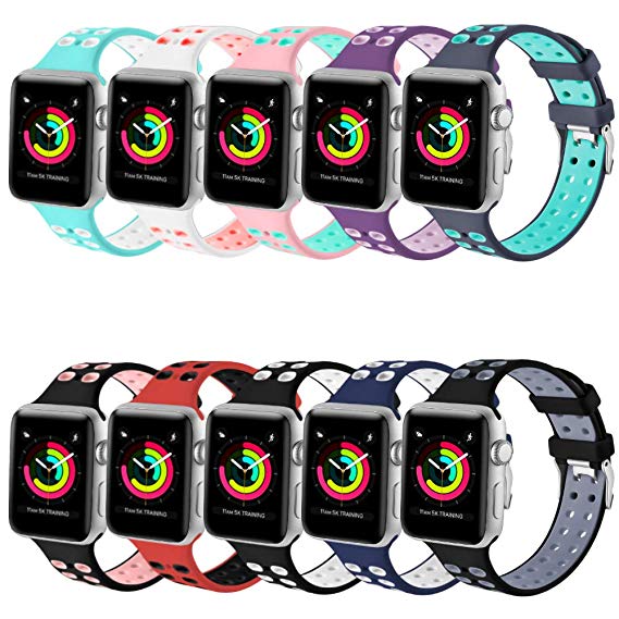 KOLEK Bands Compatible with Apple Watch 40mm / 44mm / 38mm / 42mm, Soft Durable Silicone Sport Replacement Strap Compatible with iWatch Series 4/3/2/1 Eco-Friendly Materials, Multi Colors Available