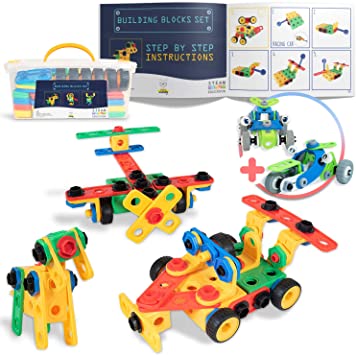 SMART WALLABY 101 pc. STEM Building Toy Set for Boys & Girls Ages 3-7   52 pc. Bonus Gift |Bolts & Nuts Construction Building Blocks Toy Set for Fun Educational & Creative Growth