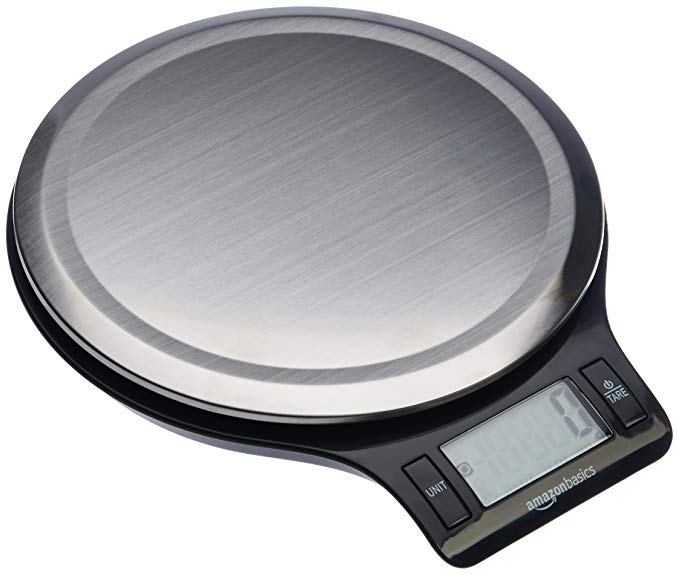 AmazonBasics Stainless Steel Digital Kitchen Scale with LCD Display (Batteries Included) (Renewed)