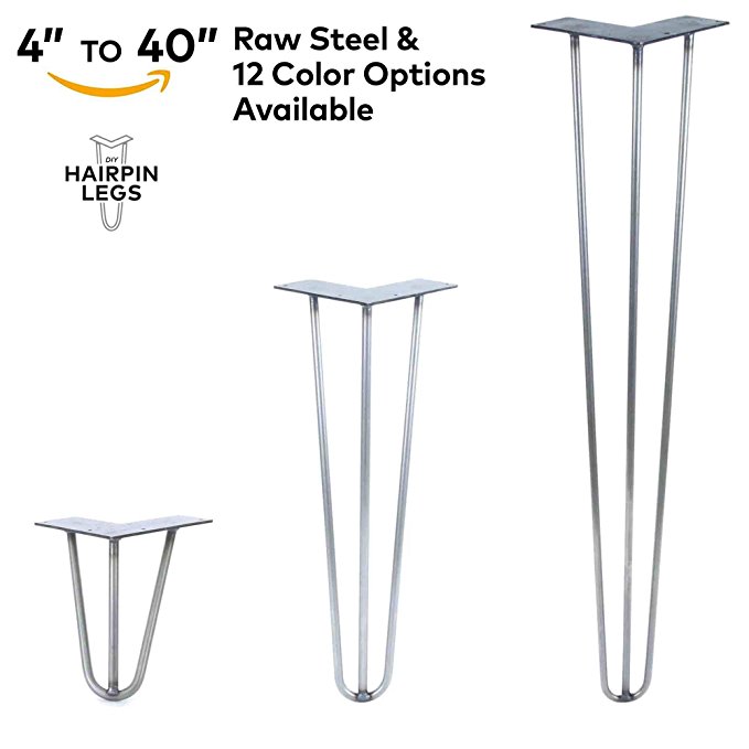 4" - 40" Hairpin Legs - 3Rod Design - Raw Steel - 1/2" Diameter - MADE in the USA (36” Height x 1/2" Diameter - Each Leg Sold Separately)