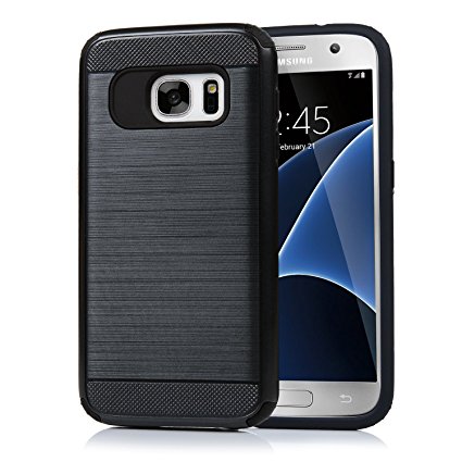 Turata S7 Case Galaxy S7 Case Heavy Duty Dual Layer Protection Case with Slim Meta Metallic Brush Finish Back with Shock Absorbing TPU Inner Layer for Samsung Galaxy S7