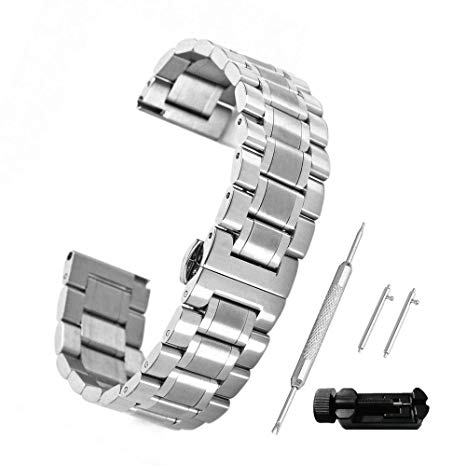 Bewish Quick Release Watch Strap Stainless Steel Bracelet Watch Band Replacement Butterfly Buckle Clasp Five Beads Solid Links