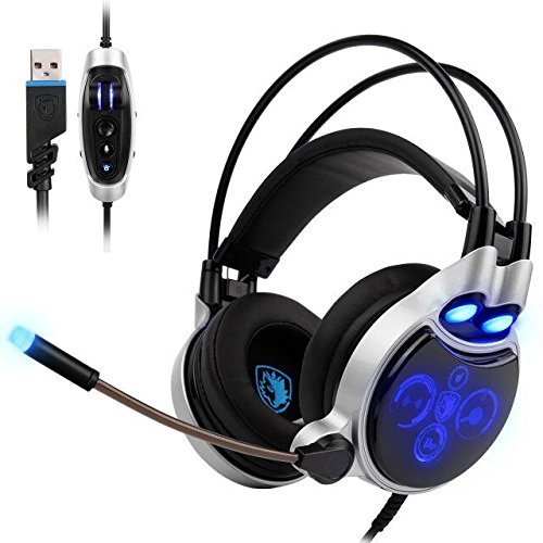 SADES 908 Physical 7.1 Surround USB Gaming Headset 4D Extreme Bass Over-ear Headphone LED Lights with Microphone Volume Control for PC Laptop