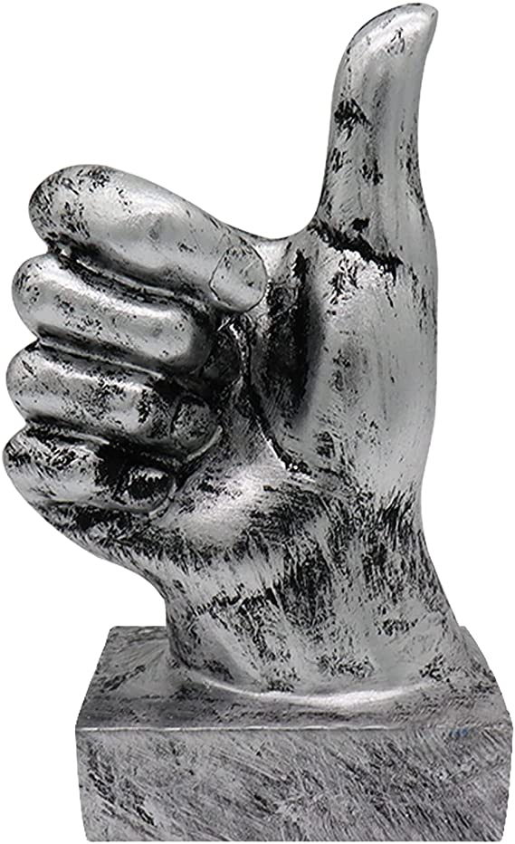 Aboxoo Hand Finger Gesture Desk Statues Fingers Sculpture Creative Home Living Room Cabinet Shelf Decoration (Thumbs-up in Silver)