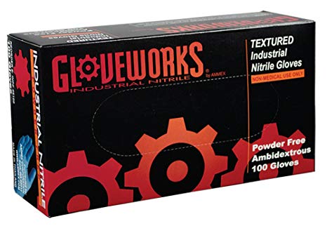 AMMEX - INPF44100-BX - Nitrile Gloves - Gloveworks - 100/Box, Disposable, Powder Free, Industrial Grade, 5 mil, Blue, Medium (Box of 100)