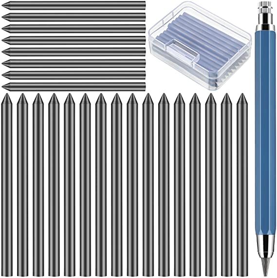 24 Pieces 5.6 mm Mechanical Pencil Refills and 1 Piece 5.6 mm Lead Holder Mechanical Pencil, Drawing Pencil Refills for Art Painter Artist Sketch Drawing Drafting with a Storage Box (Blue)