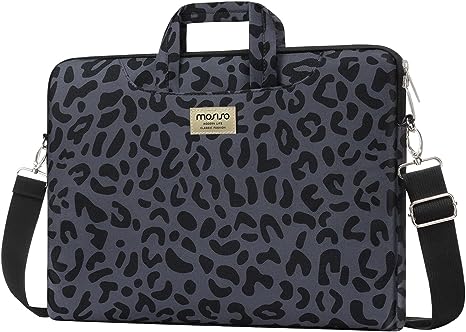 MOSISO Laptop Shoulder Bag Compatible with 17-17.3 inch Dell HP Acer Samsung Sony Chromebook Computer, Leopard Grain Briefcase Sleeve with Belt