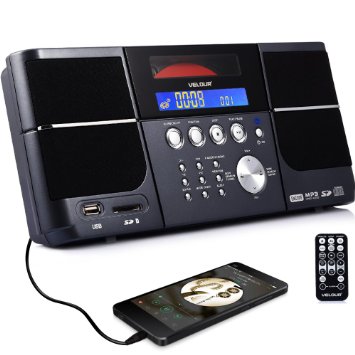 VELOUR YW-006 Portable Stereo CD Player Boombox with FM Radio Clock USB SD and Aux Line-In for kids