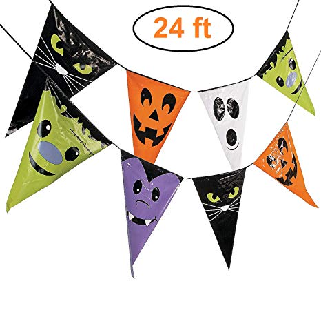 Extra-Large Halloween Party Banner, 24ft Long Halloween Decor Plastic Pennant Banner, Indoor and Outdoor Halloween Decorations, Decorate Your Doorway or Over the Buffet Table at Home, School, Office.