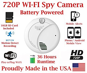 SecureGuard 36 hrs Battery Powered Smoke Detector WiFi Spy Camera