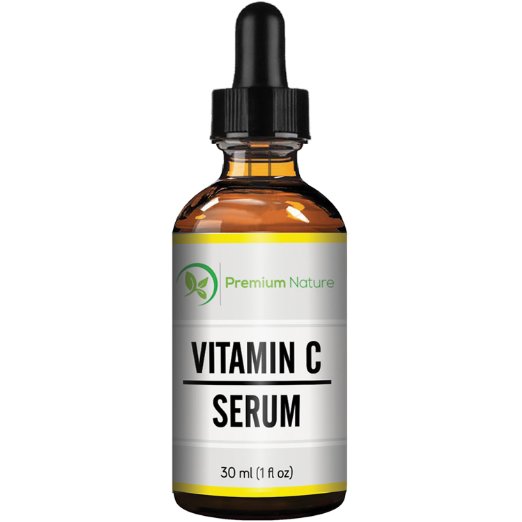 Vitamin C Serum 20% Vitamin C Super Strength Supplement with Hyaluronic Acid for Skin, Face and Body, Anti Aging, Hydrating and Skin Repair 1 Oz By Premium Nature
