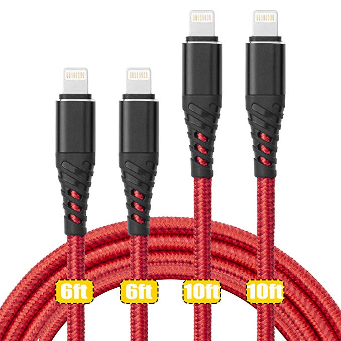CyvenSmart Iphone charger Cable 6ft 10ft, 4 Pack Lightning Cable Date Sync iPhone Charging Cord 10 ft 6 ft for iPhone X /8/8 Plus/7/7 Plus/6/6s Plus/5s/5,iPad