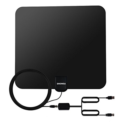 TV Antenna, 50 Miles Range with Detachable Amplifier Signal Booster, SHOWSA Indoor Amplified HDTV Antenna, USB PowerSupply and 16.5FT High Performance Coax Cable - Upgraded Version Better Reception