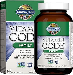 Garden of Life Multivitamin for Women, Men & Kids Age 6 and up, Vitamin Code Family Multi - 120 Vegetarian Capsules, Whole Food Vitamins, Food Blend & Probiotics, Gluten Free Dietary Supplements