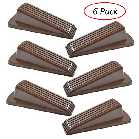 Door Stopper Rubber, Heavy Duty Rubber Door Stop Wedge, Premium Quality Non Slip Work Great on All Surfaces Doorstops, Decorative Security Flexible Stops Holder for Home and Office (6 Pack, Brown)