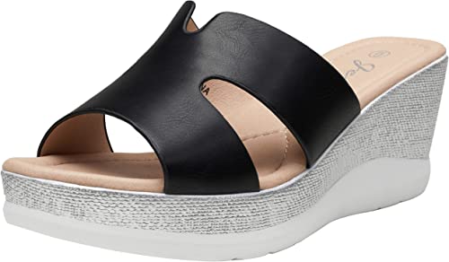 Jeossy Women's Sandals Platform Peep Toe Wedge High Heel Slip On Shoes