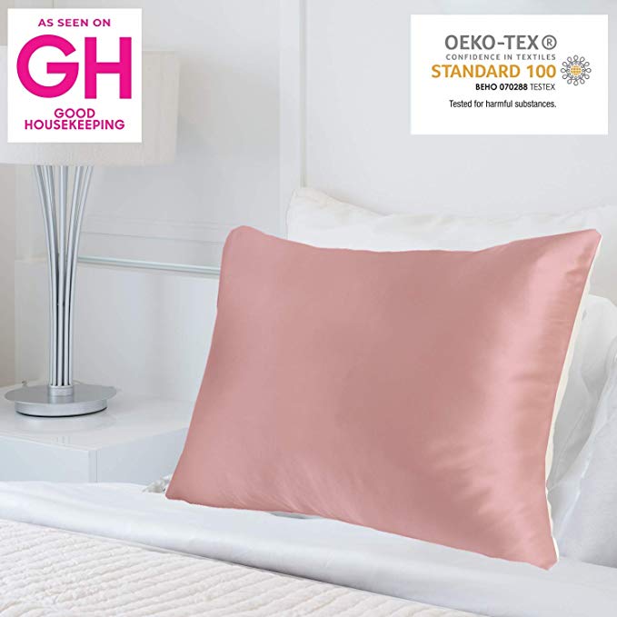 MYK Pure Natural Mulberry Silk Pillowcase, 25 Momme with Cotton Underside for Hair & Skin, Oeko-TEX, Pink, Queen…
