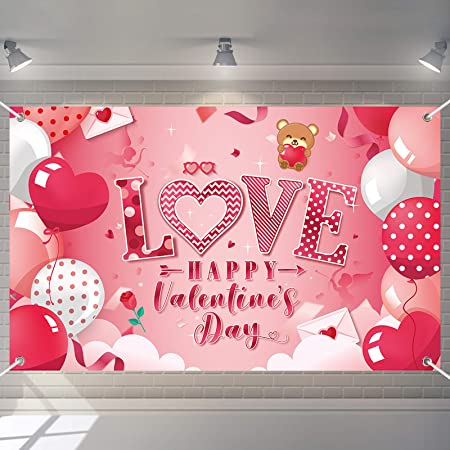 Valentine's Day Backdrop Valentine Banner Large Fabric Love Backdrop Decor Holiday Decorations Background Banner Valentine's day Party Decorations Supplies