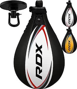 RDX Speed Bag Boxing Ball with Hanging Swivel Set, Genuine Leather Dodge Striking Mount Kit Heavy Duty, MMA Muay Thai Punching Fitness Workout Kicking Martial Arts Training