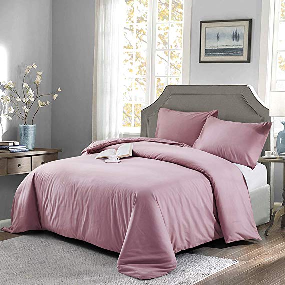 OAITE Duvet Cover,Protects and Covers Your Comforter/Duvet Insert,Luxury 100% Super Soft Microfiber,Queen Size,Color Silver Gray,3 Piece Duvet Cover Set Includes 2 Pillow Shams (Silver Pink, King)