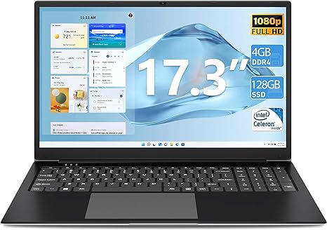 SGIN Laptop Computer, 17 inch Laptop Dual-core Intel i3 Processor 4GB DDR4 128GB SSD, 1080P FHD, 2.4G/5G WiFi, BT4.2, Webcam, Type_C, USB3.2, 8000Wh Battery(Black)