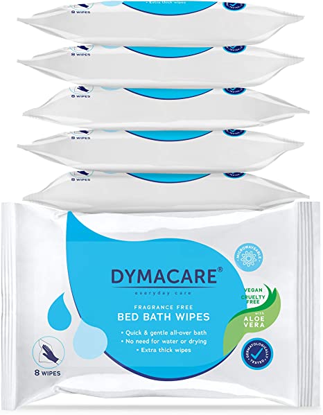 DYMACARE Fragrance-Free Bed Bath Wipes | No Rinse Adult Wash Cloths with Aloe Vera - Rinse Free Cleansing Body Bath Wipes - Latex, Lanolin and Alcohol Free | 6 Packs (48 Wipes in Total)