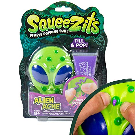 SqueeZits Alien Acne Pimple Popping Toy by Horizon Group USA, Stress Relief Pimple Popping, Squeeze Acne Refillable Toy, Alien