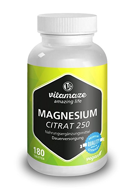 Magnesium Citrate 250mg 180 tablets vegan 6 months supply Quality-Product-Made-in-Germany, Now at a Promotional Price and 30 days free return!