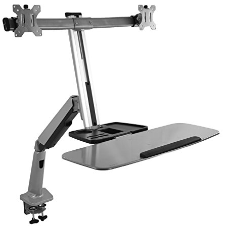 VIVO Dual Monitor & Keyboard Counterbalance Sit-Stand Desk Mount | Ergonomic Standing Transition Workstation for 13" to 27" Screens (STAND-SIT2S)