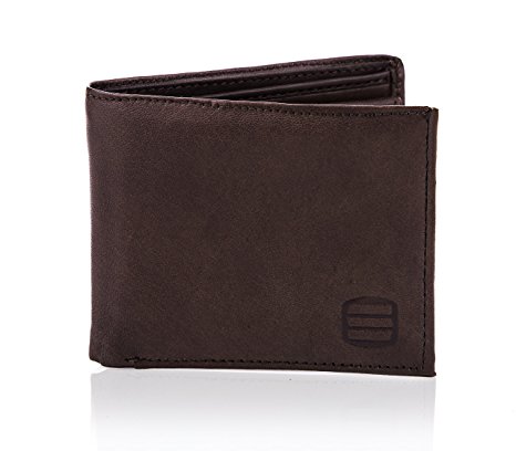 Suvelle Men’s Slim Leather Bifold Wallet, Removable Flip up ID Window Wallets, W055