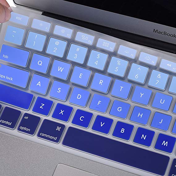 for MacBook Keyboard Cover for MacBook Air 13 inch & MacBook Pro 13 inch, 15 inch(with or Without Retina Display, 2015 or Older Version), Ombre Blue